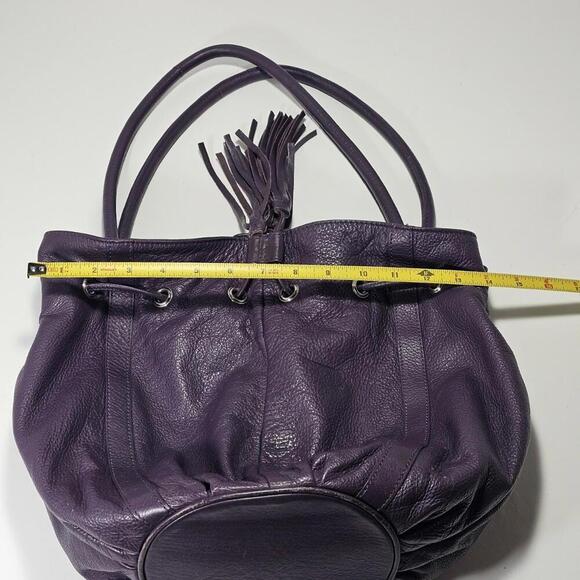 Vintage Sylvain Lefebvre Purple Leather Shoulder Bag Purse Drawstring Tassels - Picture 8 of 15